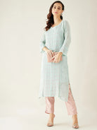The Kaftan Company Kurta Blue Hand Embroidered Georgette Kurta Set