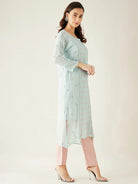 The Kaftan Company Kurta Blue Hand Embroidered Georgette Kurta Set