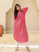 The Kaftan Company Kurta Bold Red Geometric Print Cotton Kurta