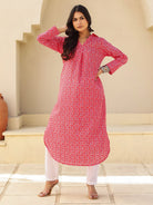 The Kaftan Company Kurta Bold Red Geometric Print Cotton Kurta