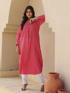 The Kaftan Company Kurta Bold Red Geometric Print Cotton Kurta