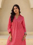The Kaftan Company Kurta Bold Red Geometric Print Cotton Kurta