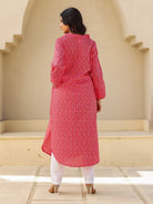 The Kaftan Company Kurta Bold Red Geometric Print Cotton Kurta