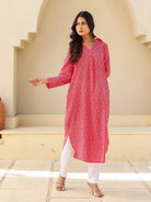 The Kaftan Company Kurta Bold Red Geometric Print Cotton Kurta