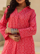 The Kaftan Company Kurta Bold Red Geometric Print Cotton Kurta