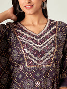 The Kaftan Company Kurta Brown Floral Bandhani Kaftan Kurta