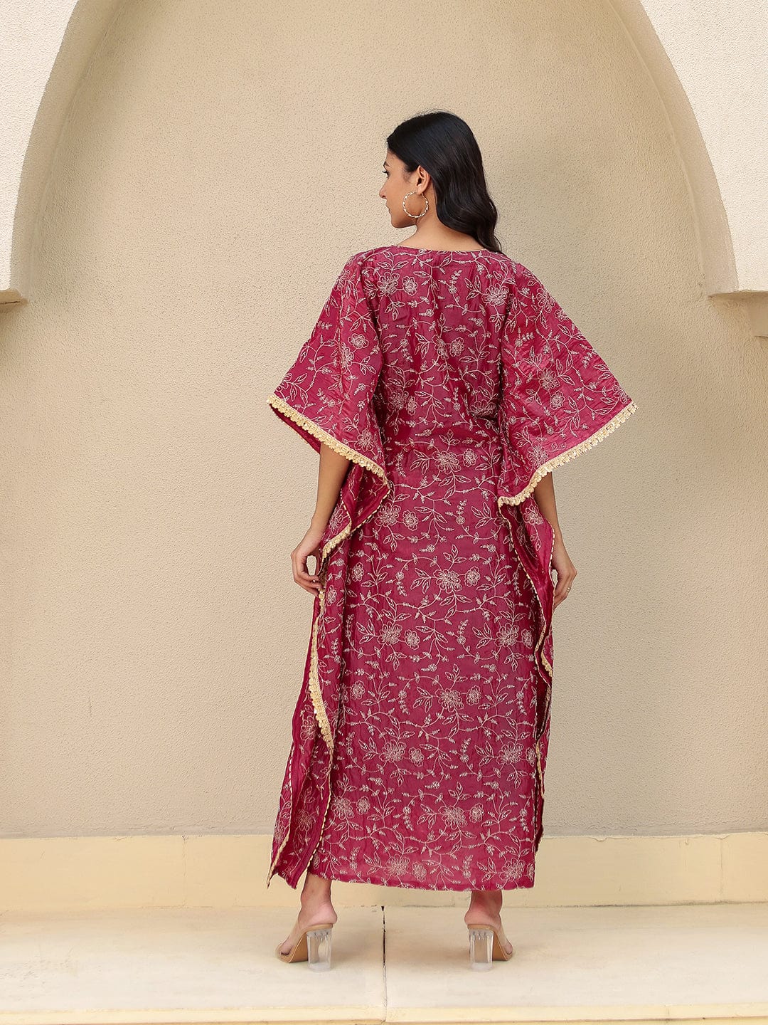 The Kaftan Company Kurta Festive Red Viscose Silk Embroidered Kaftan Kurta