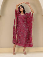 The Kaftan Company Kurta Festive Red Viscose Silk Embroidered Kaftan Kurta
