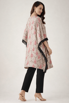 The Kaftan Company Kurta Grey Natural Crepe Kurta with Embellished Neckline & Fringe