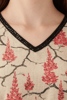 The Kaftan Company Kurta Grey Natural Crepe Kurta with Embellished Neckline & Fringe