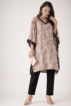 The Kaftan Company Kurta Grey Natural Crepe Kurta with Embellished Neckline & Fringe