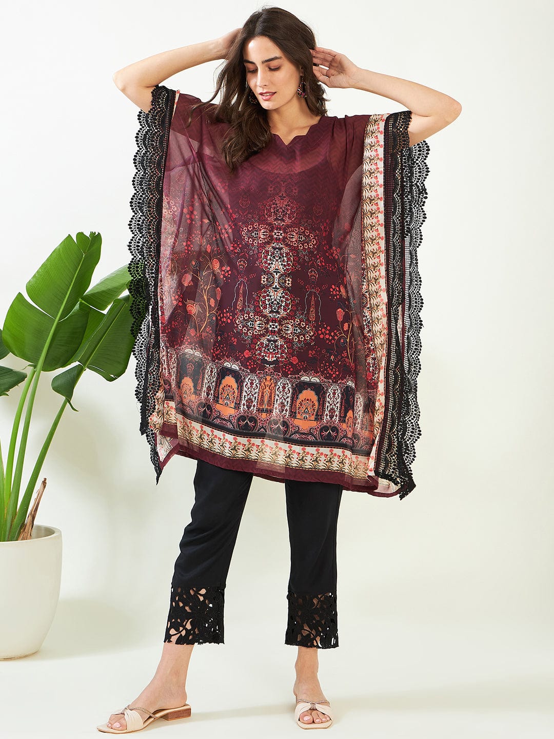 The Kaftan Company Kurta Maroon Regal Charm Georgette Kaftan