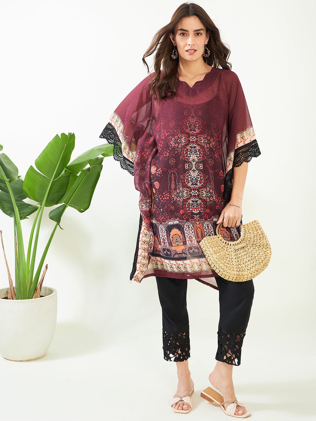 The Kaftan Company Kurta Maroon Regal Charm Georgette Kaftan