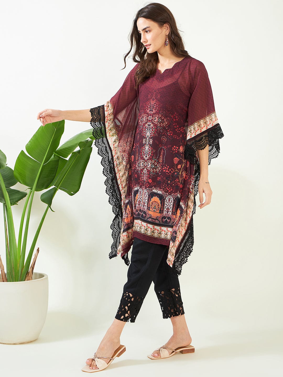 The Kaftan Company Kurta Maroon Regal Charm Georgette Kaftan