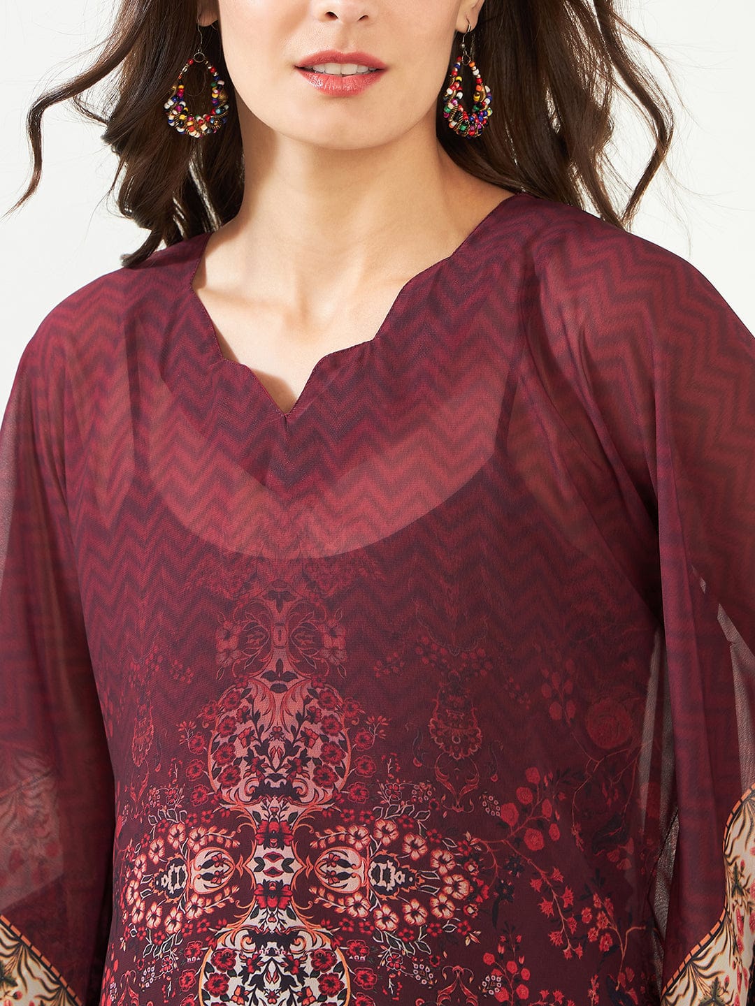 The Kaftan Company Kurta Maroon Regal Charm Georgette Kaftan