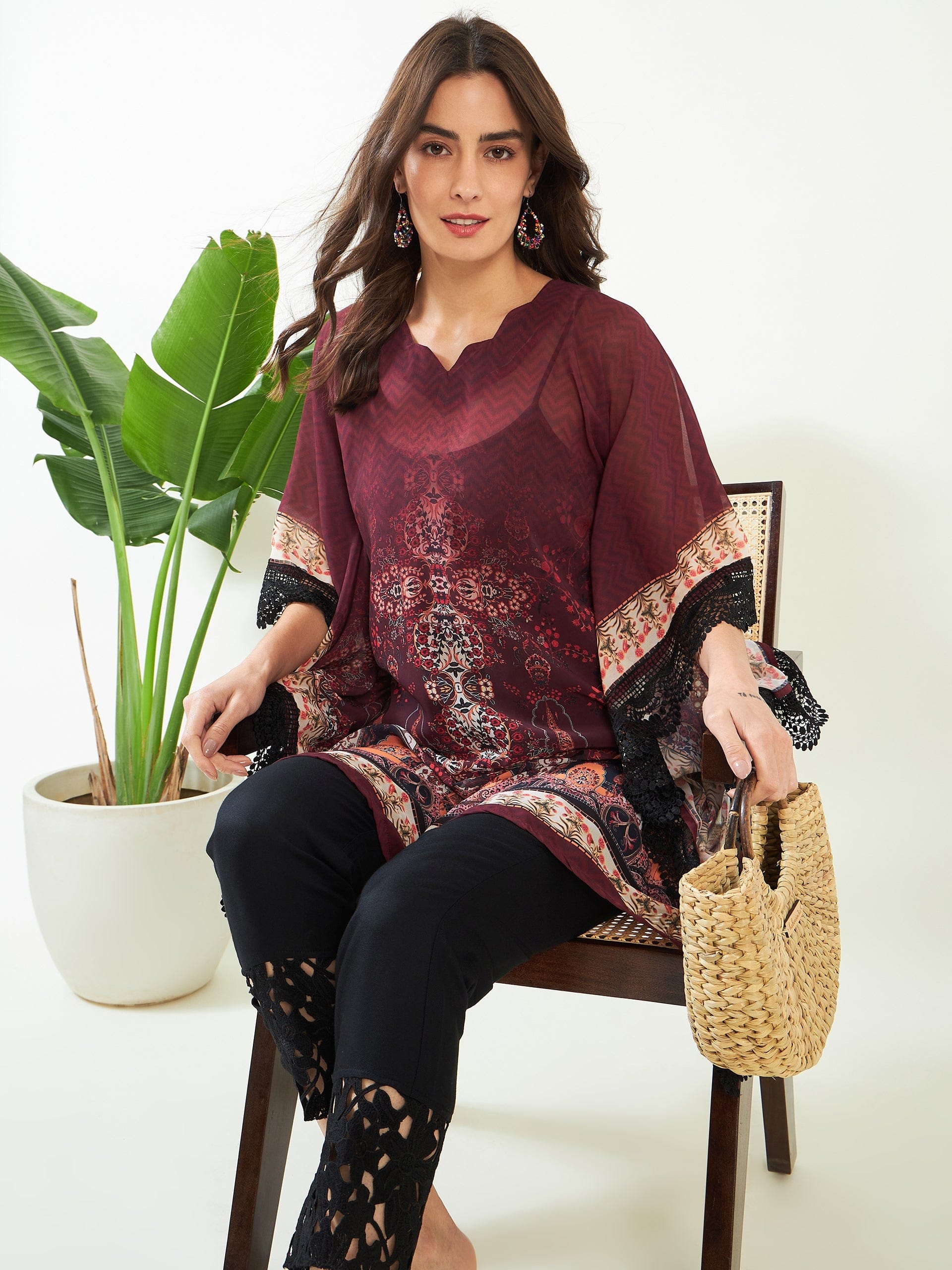 The Kaftan Company Kurta Maroon Regal Charm Georgette Kaftan