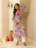 The Kaftan Company Kurta Multi-Color Floral Print Cotton A-Line Kurta