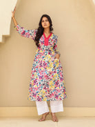 The Kaftan Company Kurta Multi-Color Floral Print Cotton A-Line Kurta