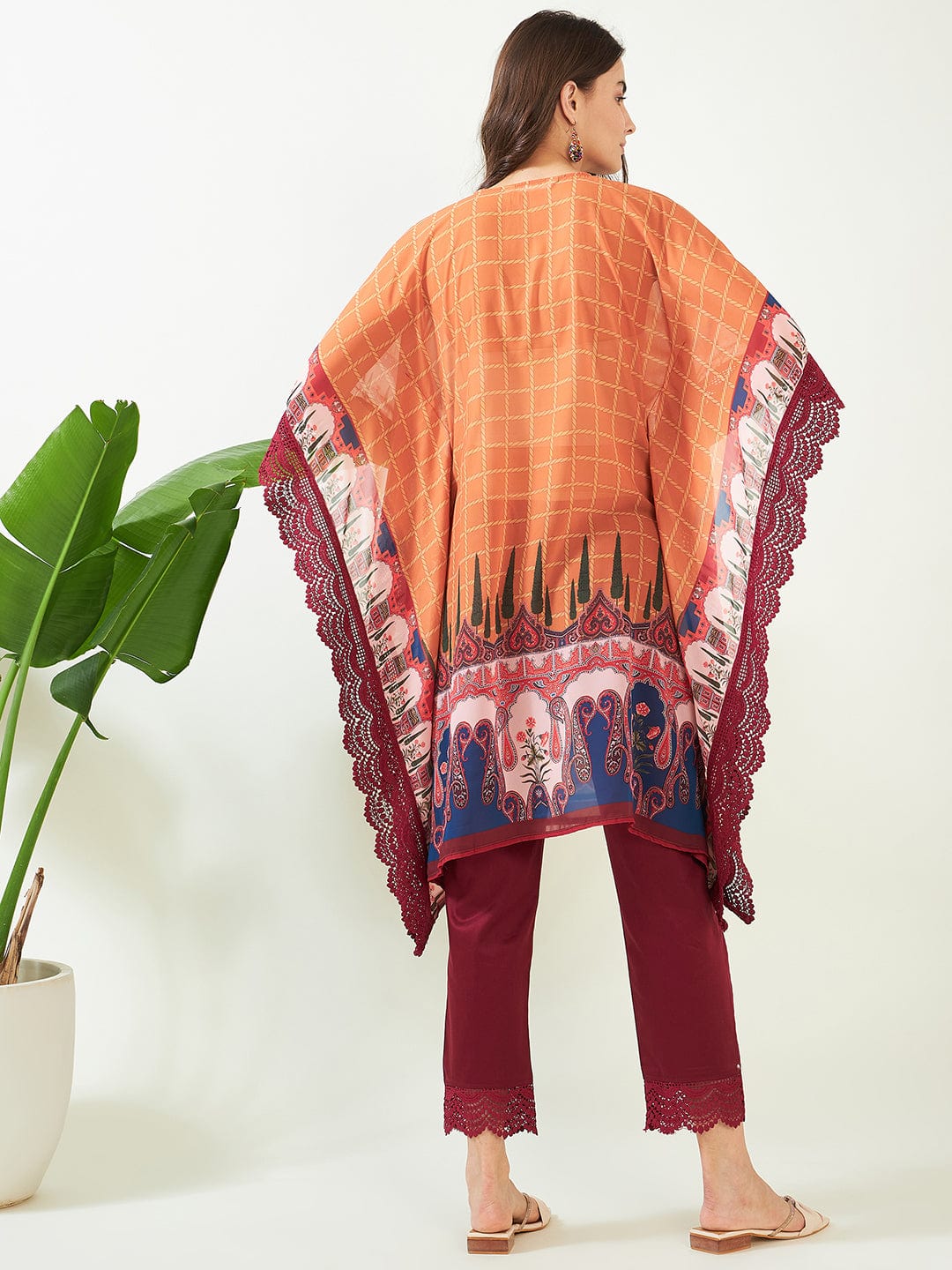 The Kaftan Company Kurta Mustard Checks Delight Georgette Kaftan