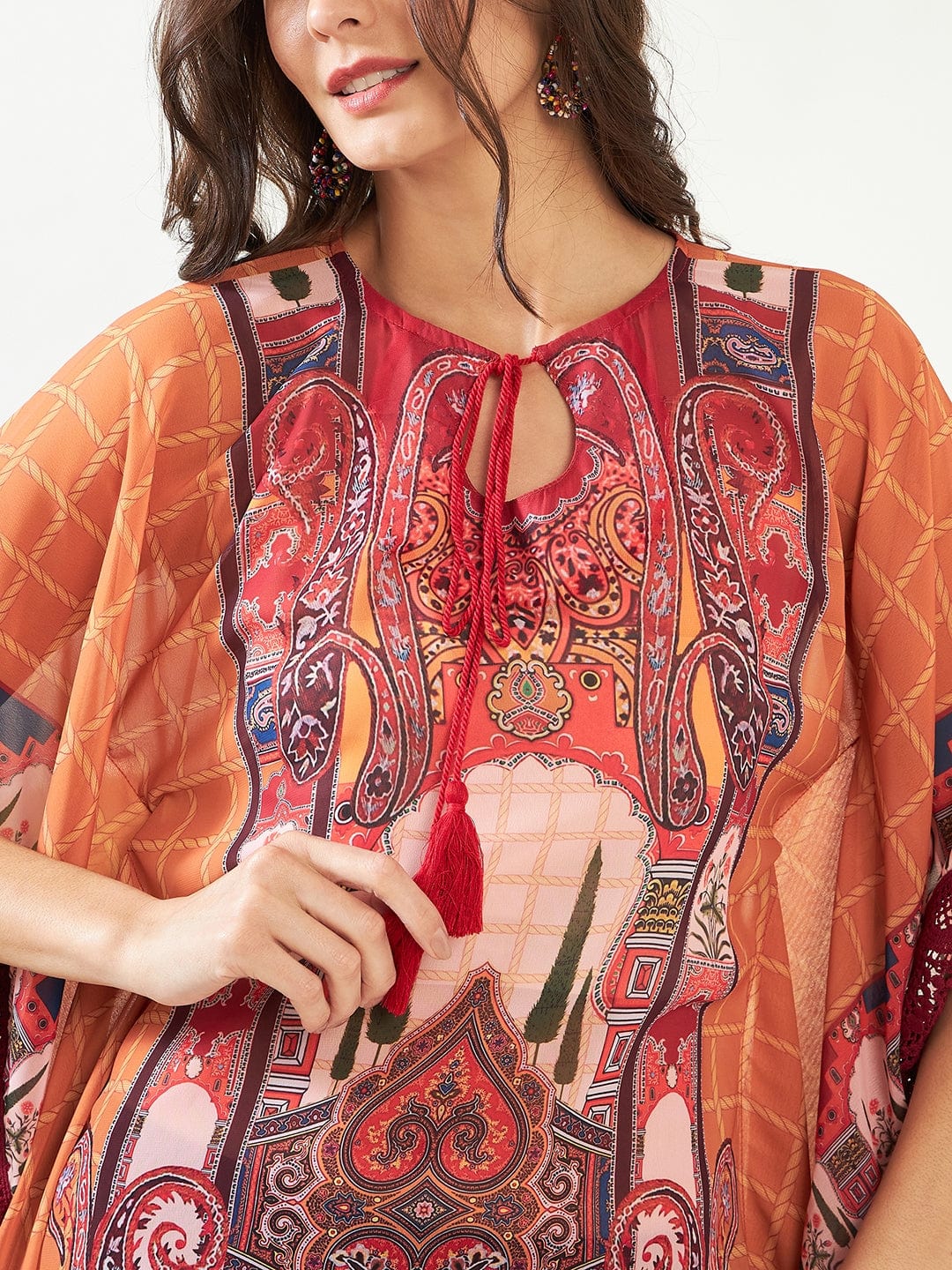 The Kaftan Company Kurta Mustard Checks Delight Georgette Kaftan