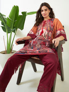 The Kaftan Company Kurta Mustard Checks Delight Georgette Kaftan