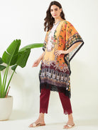The Kaftan Company Kurta Mustard Geometric Bloom Georgette Kaftan