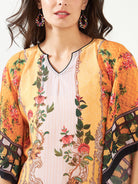 The Kaftan Company Kurta Mustard Geometric Bloom Georgette Kaftan