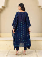 The Kaftan Company Kurta Navy Blue Ikat Print Cotton Kaftan Kurta With V-Neck