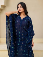 The Kaftan Company Kurta Navy Blue Ikat Print Cotton Kaftan Kurta With V-Neck