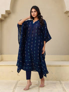 The Kaftan Company Kurta Navy Blue Ikat Print Cotton Kaftan Kurta With V-Neck