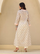 The Kaftan Company Kurta Off White Printed A-Line Cotton Kurta with Pink Contrast