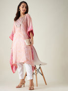 The Kaftan Company Kurta Pastel Pink Bandhani Embroidered Yoke Kaftan  (Final nosale)