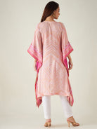 The Kaftan Company Kurta Pastel Pink Bandhani Embroidered Yoke Kaftan  (Final nosale)