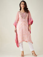The Kaftan Company Kurta Pastel Pink Bandhani Embroidered Yoke Kaftan  (Final nosale)