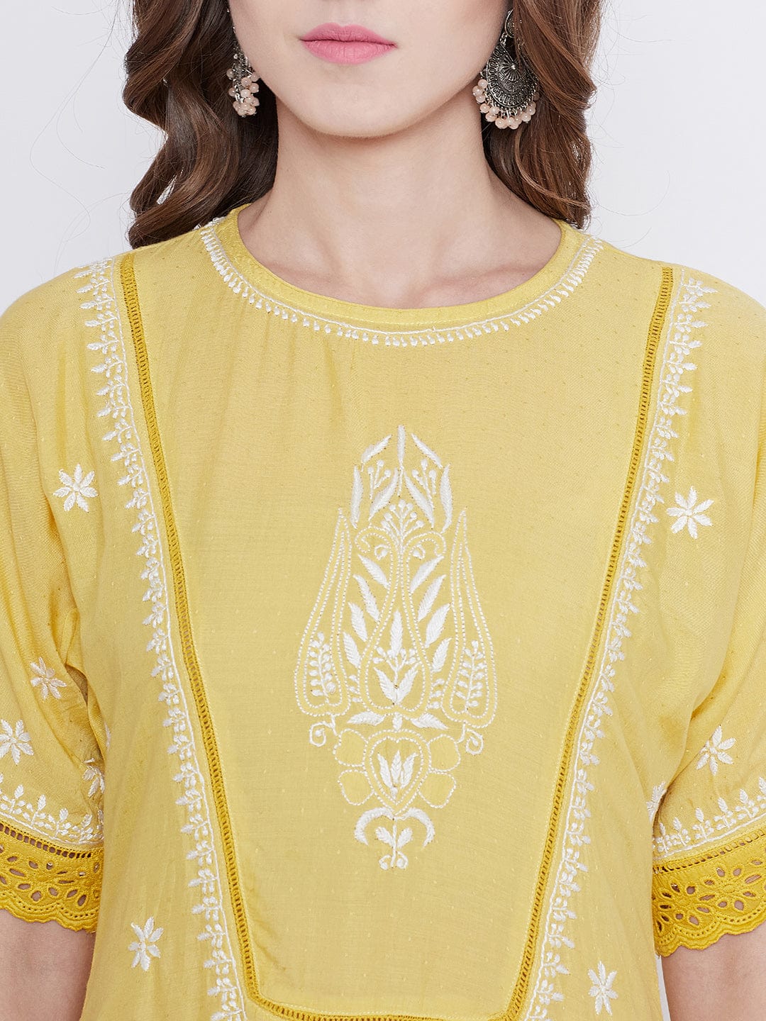 The Kaftan Company Kurta Pastel Yellow Chikankari Kurta