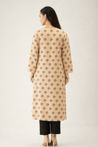 The Kaftan Company Kurta Peach Buta Print Cotton Viscose Kurta with Tassel Neck Detail