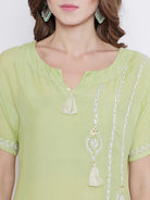 The Kaftan Company Kurta Pista Green Chikankari Kurta