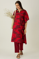 The Kaftan Company Kurta Red Ikat Cotton Kaftan Kurta
