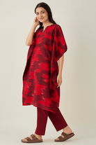 The Kaftan Company Kurta Red Ikat Cotton Kaftan Kurta