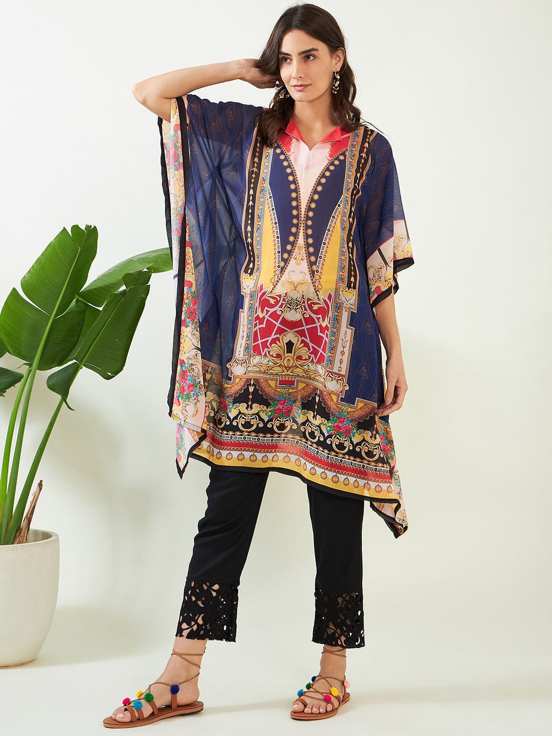 The Kaftan Company Kurta Royal Blue Sapphire Elegance Georgette Kurta