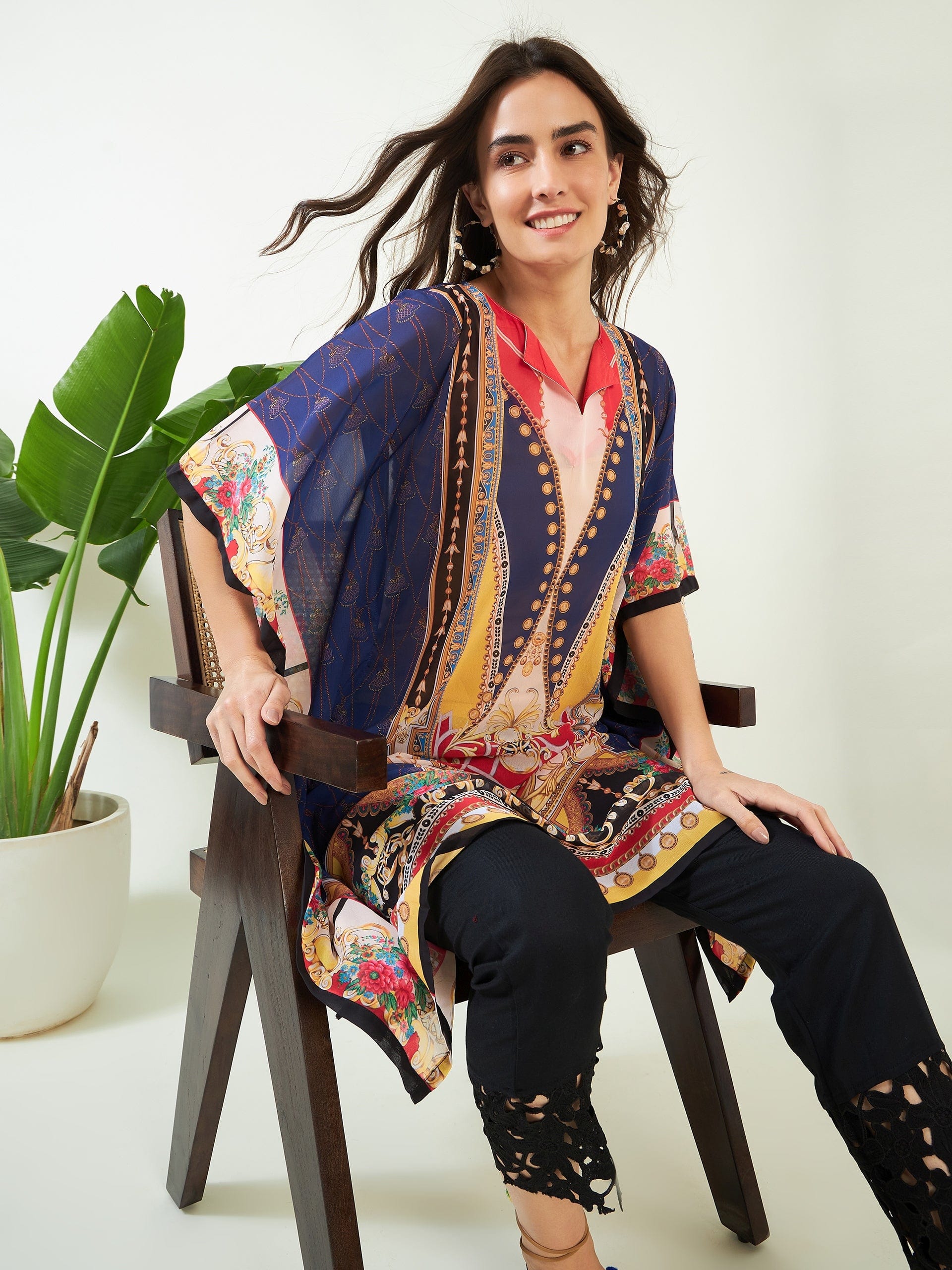 The Kaftan Company Kurta Royal Blue Sapphire Elegance Georgette Kurta