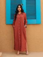 The Kaftan Company Kurta Rust Red Striped Full-Length Shirt Dress