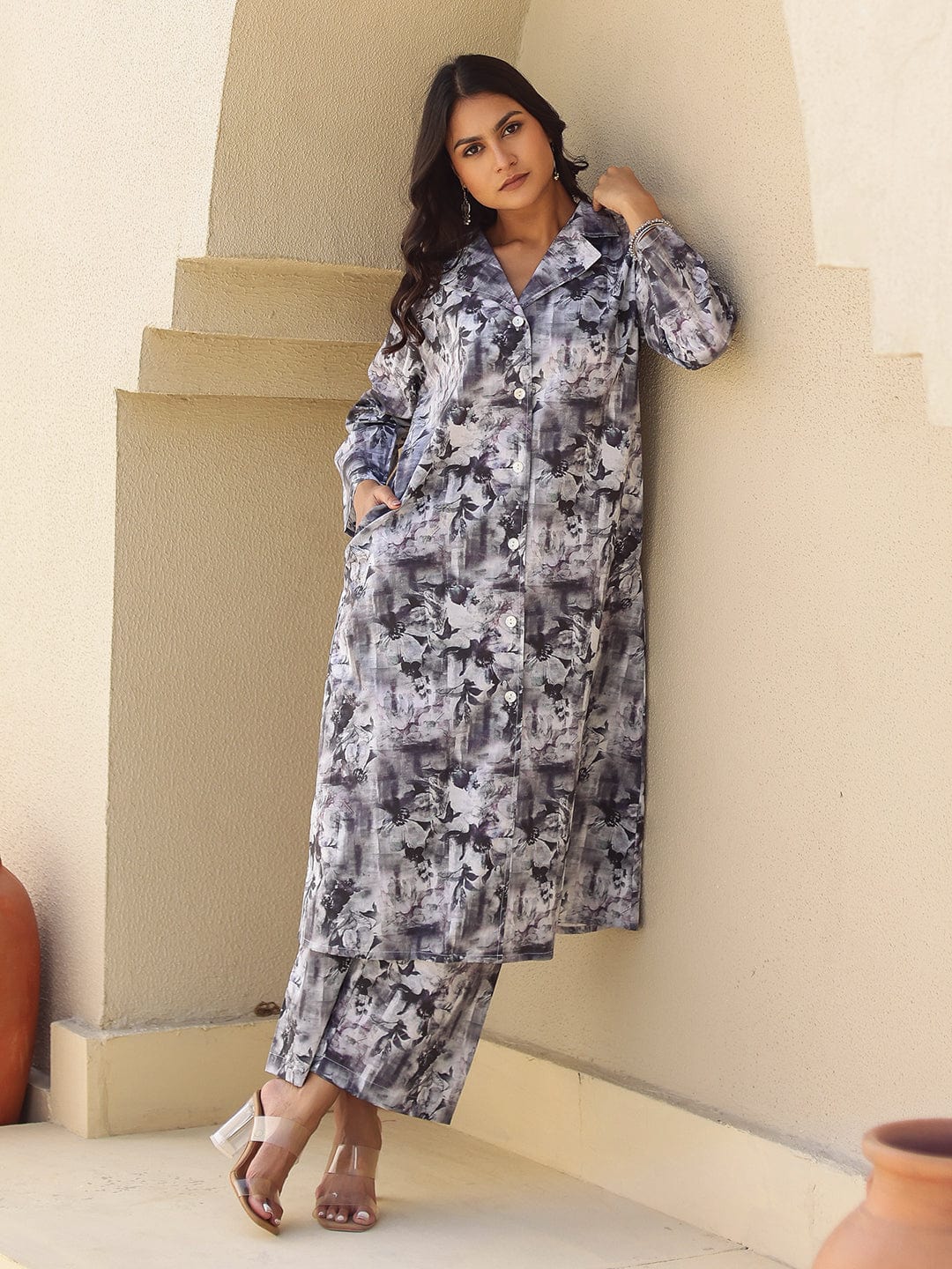 The Kaftan Company Kurta Sets Black and White Abstract Print Cotton Kurta Set