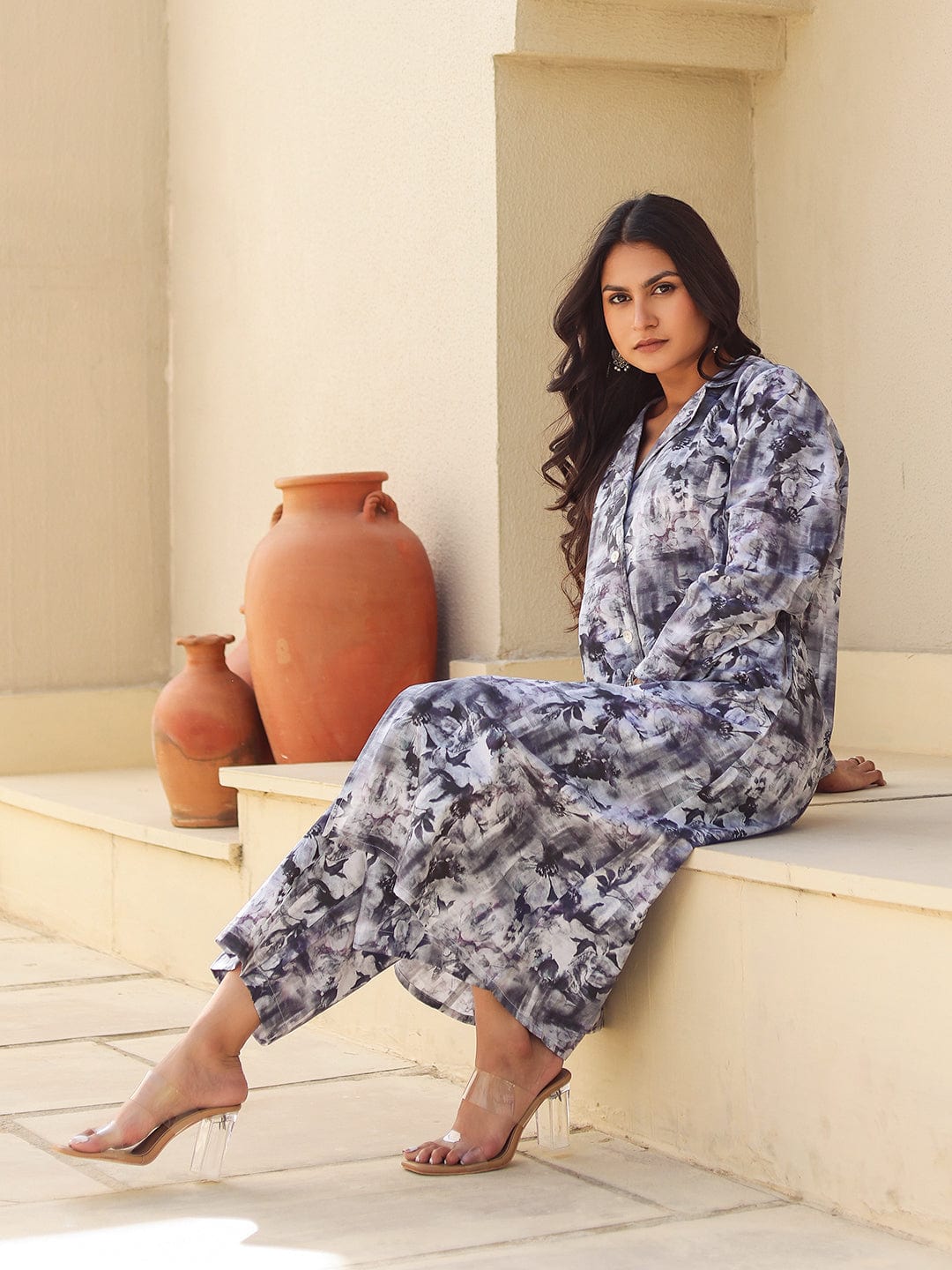 The Kaftan Company Kurta Sets Black and White Abstract Print Cotton Kurta Set