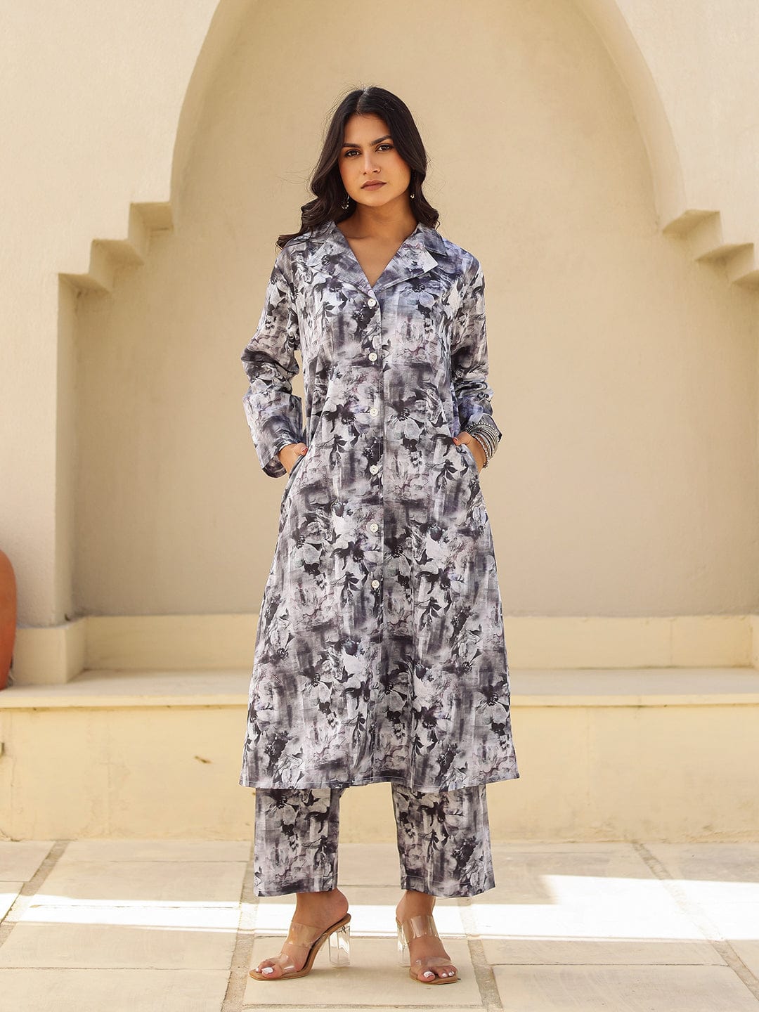 The Kaftan Company Kurta Sets Black and White Abstract Print Cotton Kurta Set