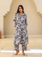 The Kaftan Company Kurta Sets Black and White Abstract Print Cotton Kurta Set