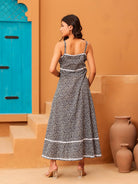 The Kaftan Company Kurta Sets Black Floral Print Cotton Sundress with White Trim