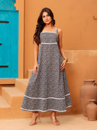 The Kaftan Company Kurta Sets Black Floral Print Cotton Sundress with White Trim