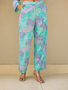 The Kaftan Company Kurta Sets Blue Abstract Print Cotton Kurta Set with Lace Trim