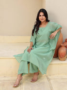 The Kaftan Company Kurta Sets Green Hand Embroidered Georgette Kaftan Kurta Set